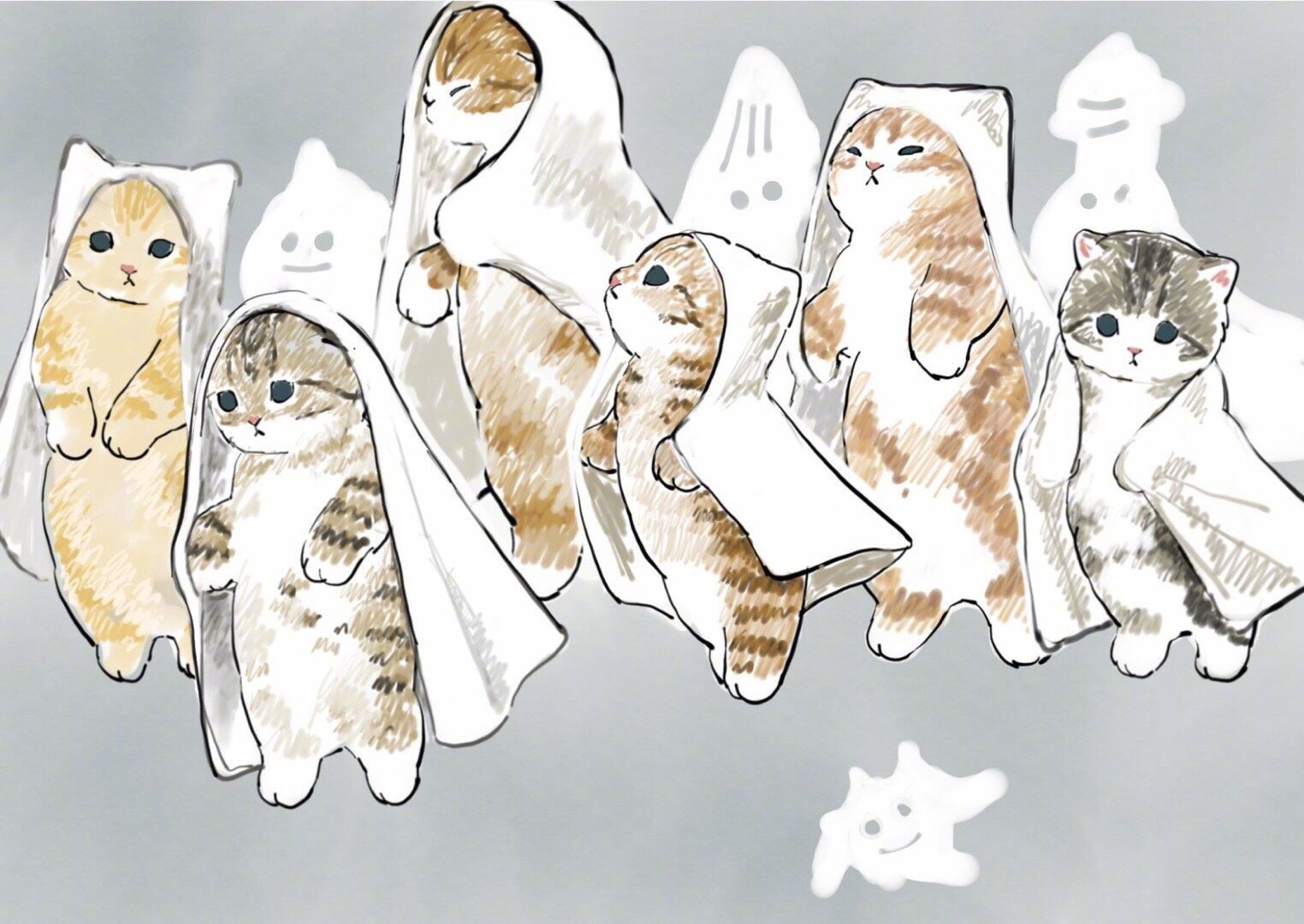 超可爱的猫咪插画胖乎乎的小猫咪,好治愈～twi:mofu_sand