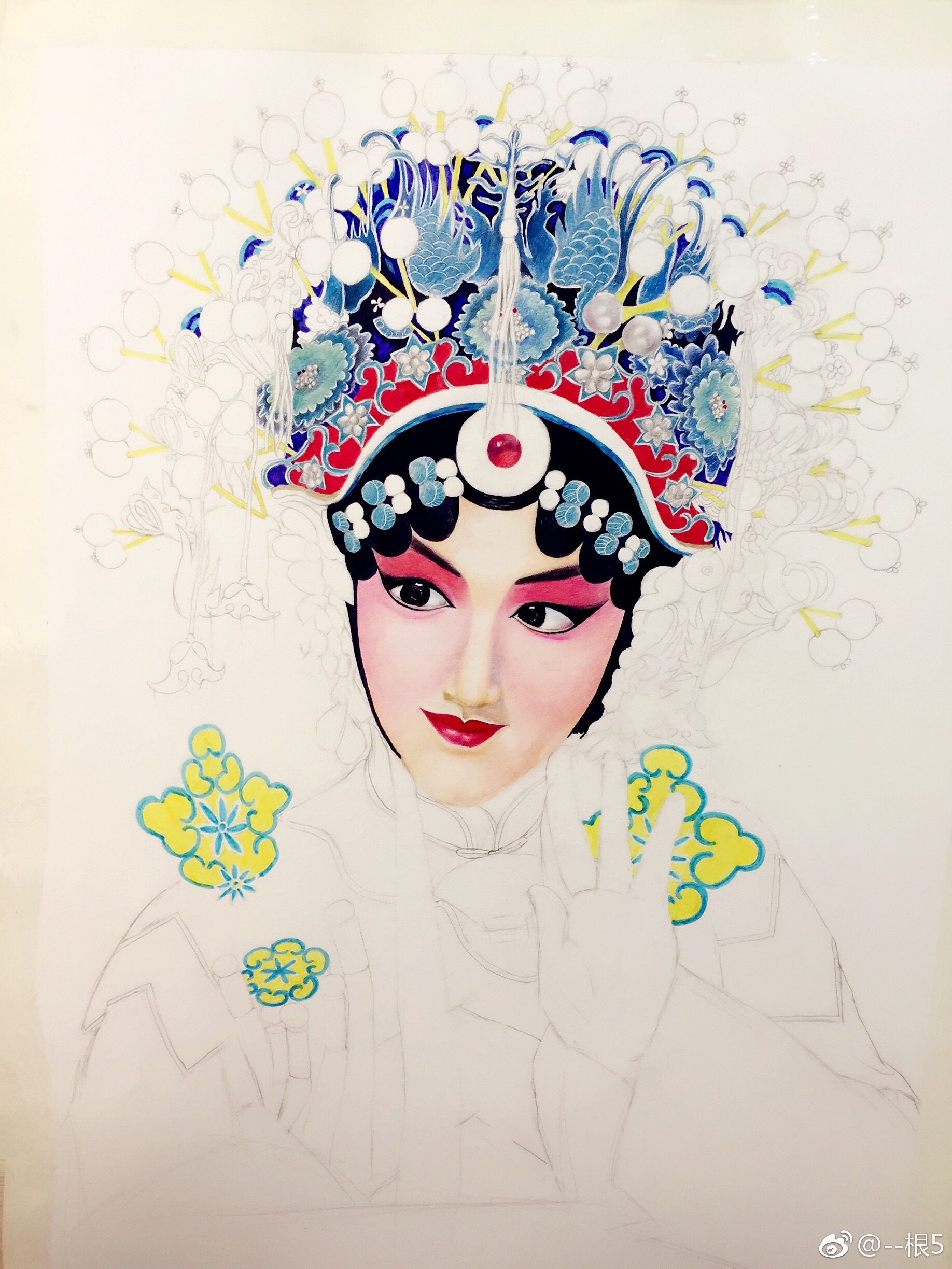 工具?:马可36色彩铅,普通半开素描纸,小学生用的水彩笔.