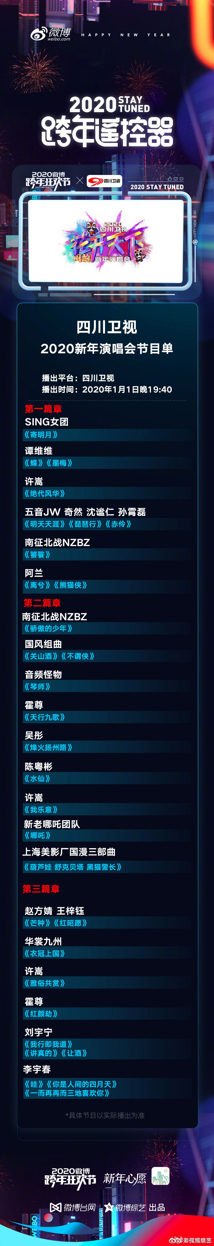 2020各平台各卫视跨年节目单 你看哪个台