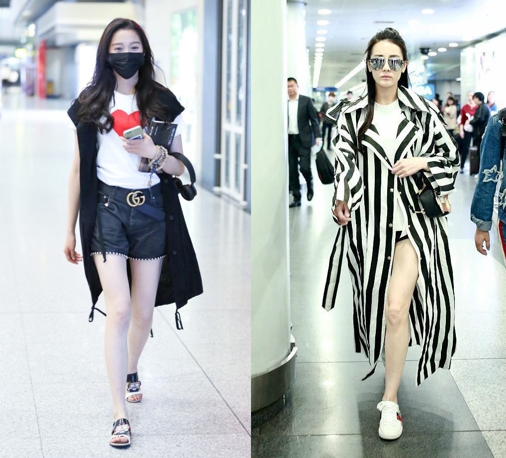 关晓彤热巴同穿短裤两人身高差5cm谁才是腿精一目了然