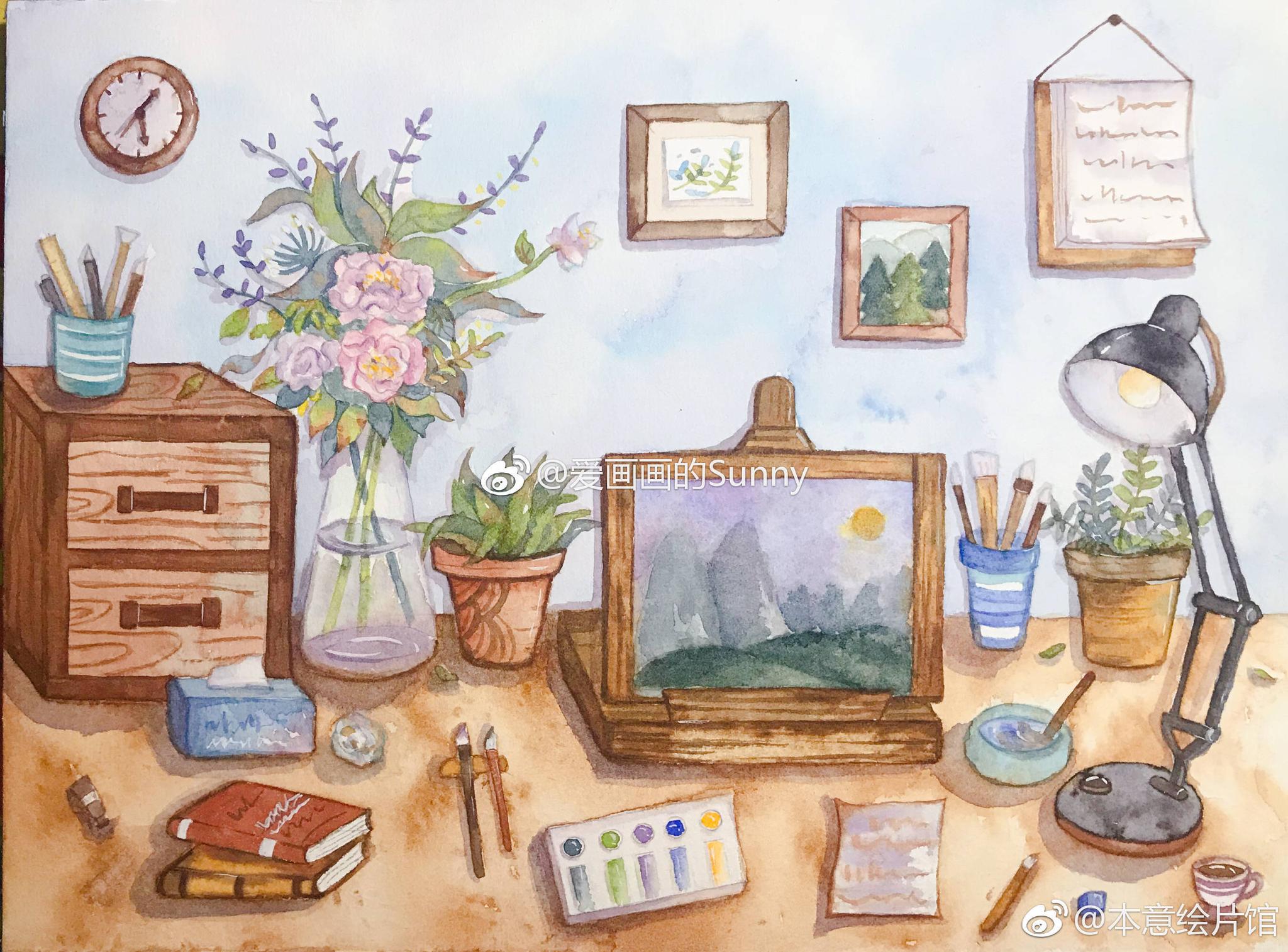 书房一角温馨作者爱画画的sunny图片来自本意绘片馆