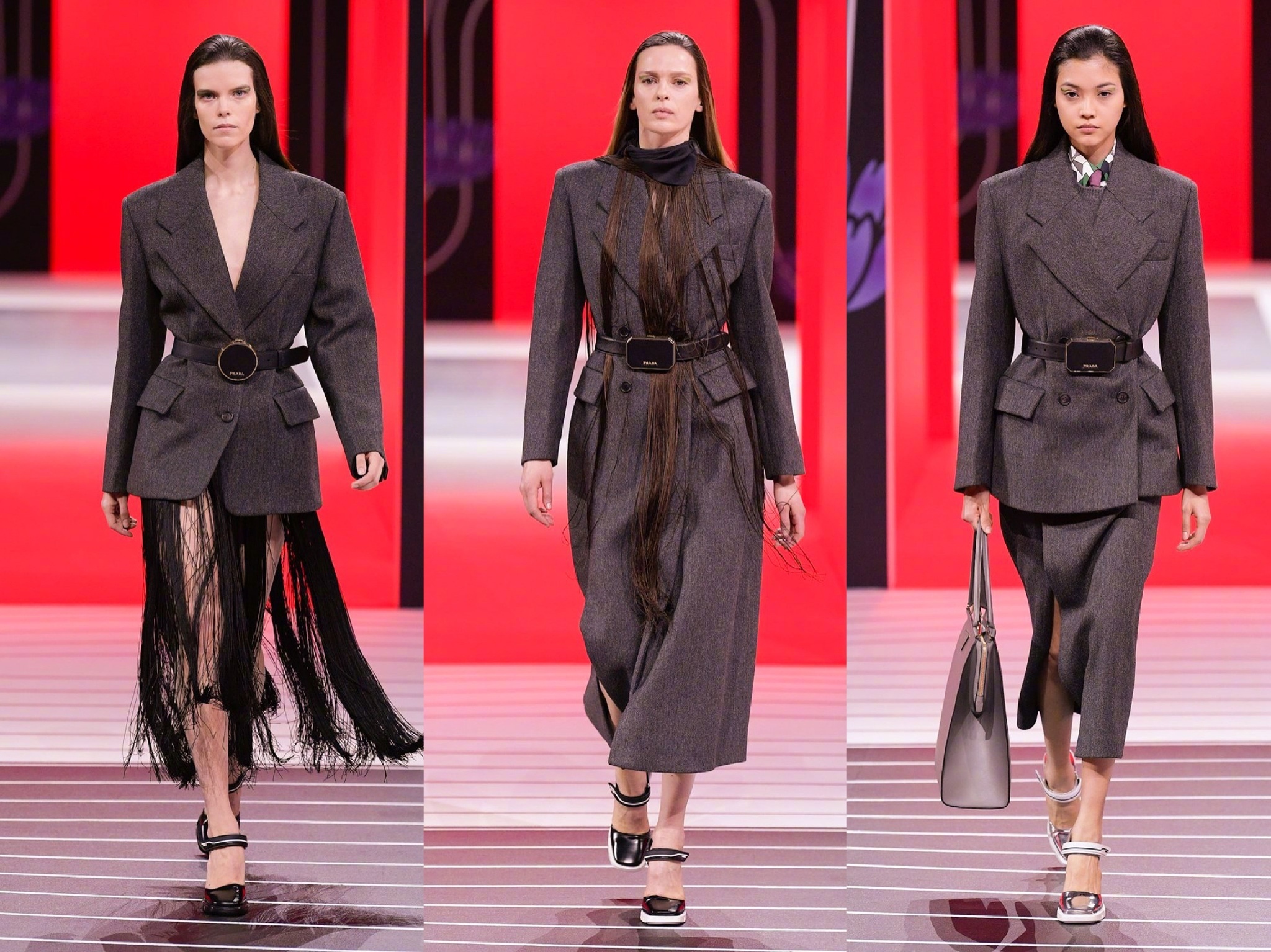prada 2020秋冬成衣系列于米兰发布,模特们梳起大背头