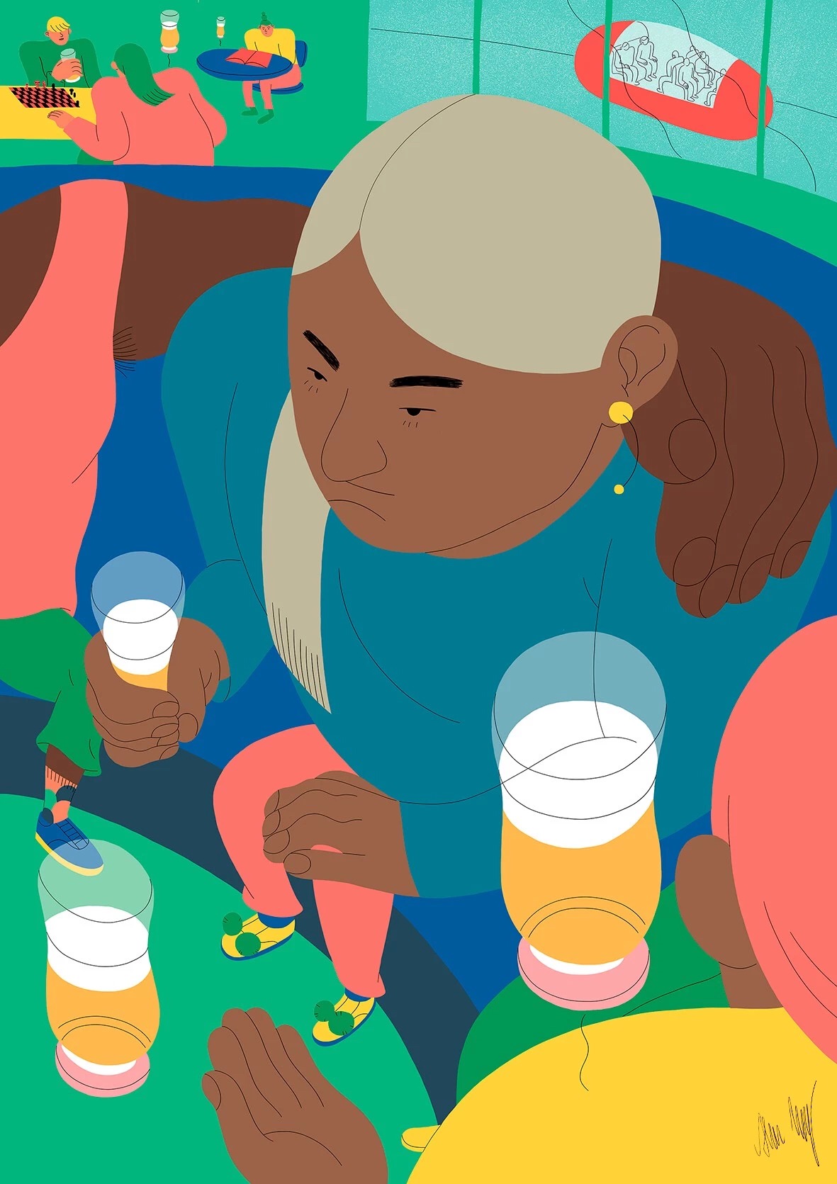 鲜艳的大色块插画大手小人很特别的视角