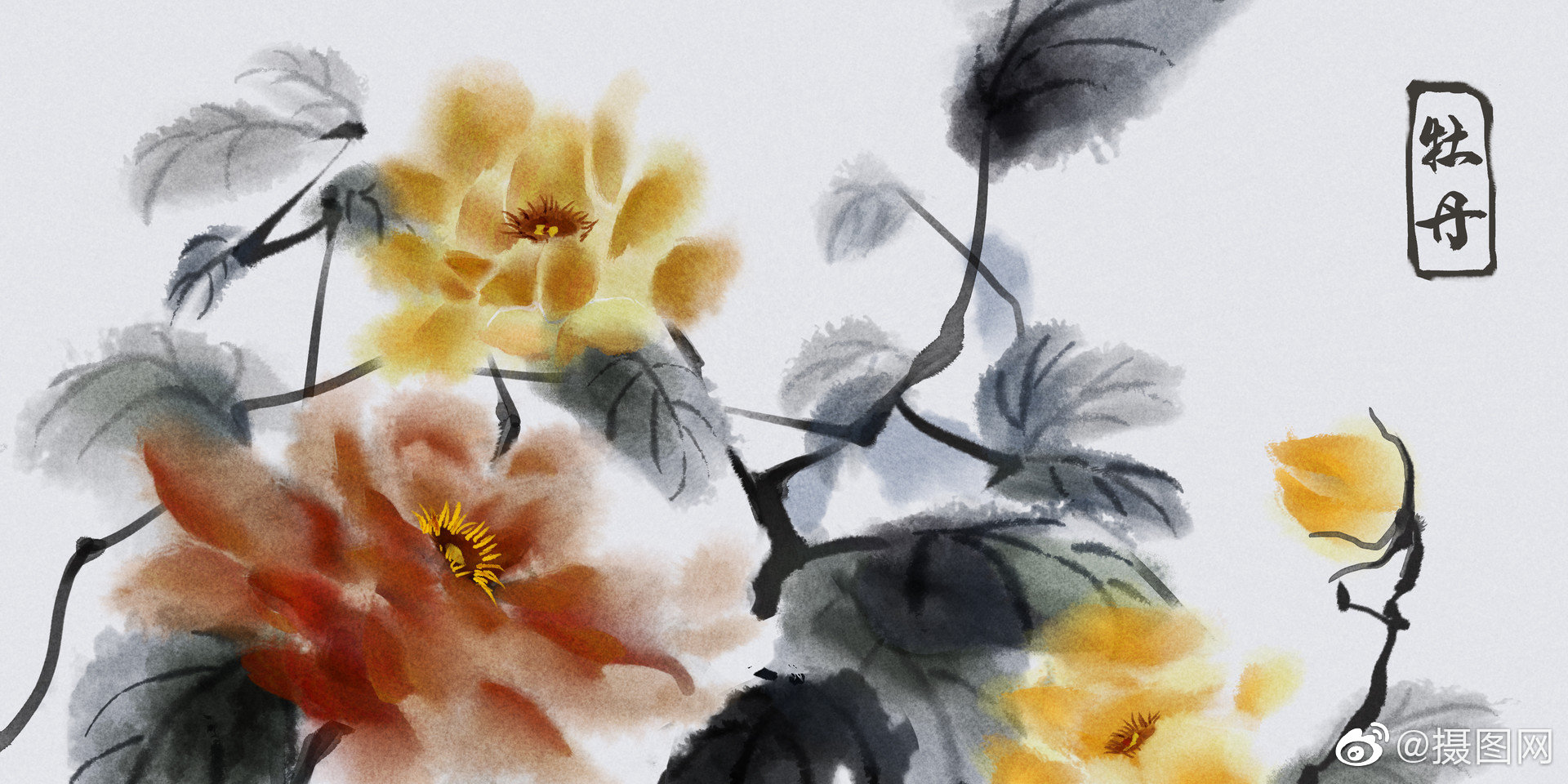 中国风水墨花卉画分享原创插画 by 摄图网