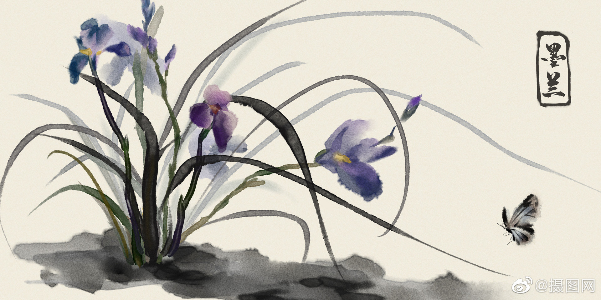 中国风水墨花卉画分享原创插画 by 摄图网