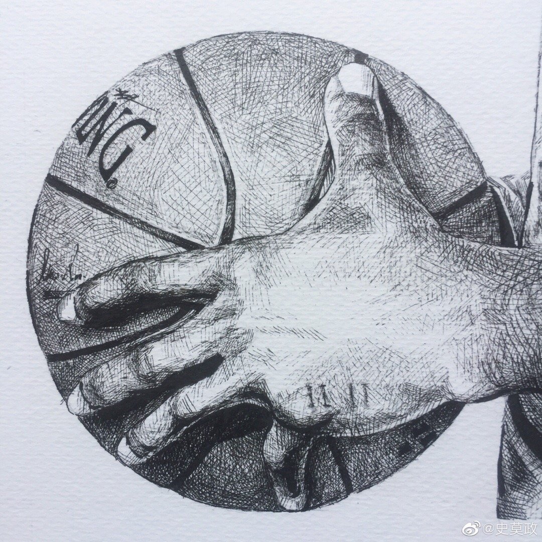作者史莫政詹姆斯针管笔肖像画
