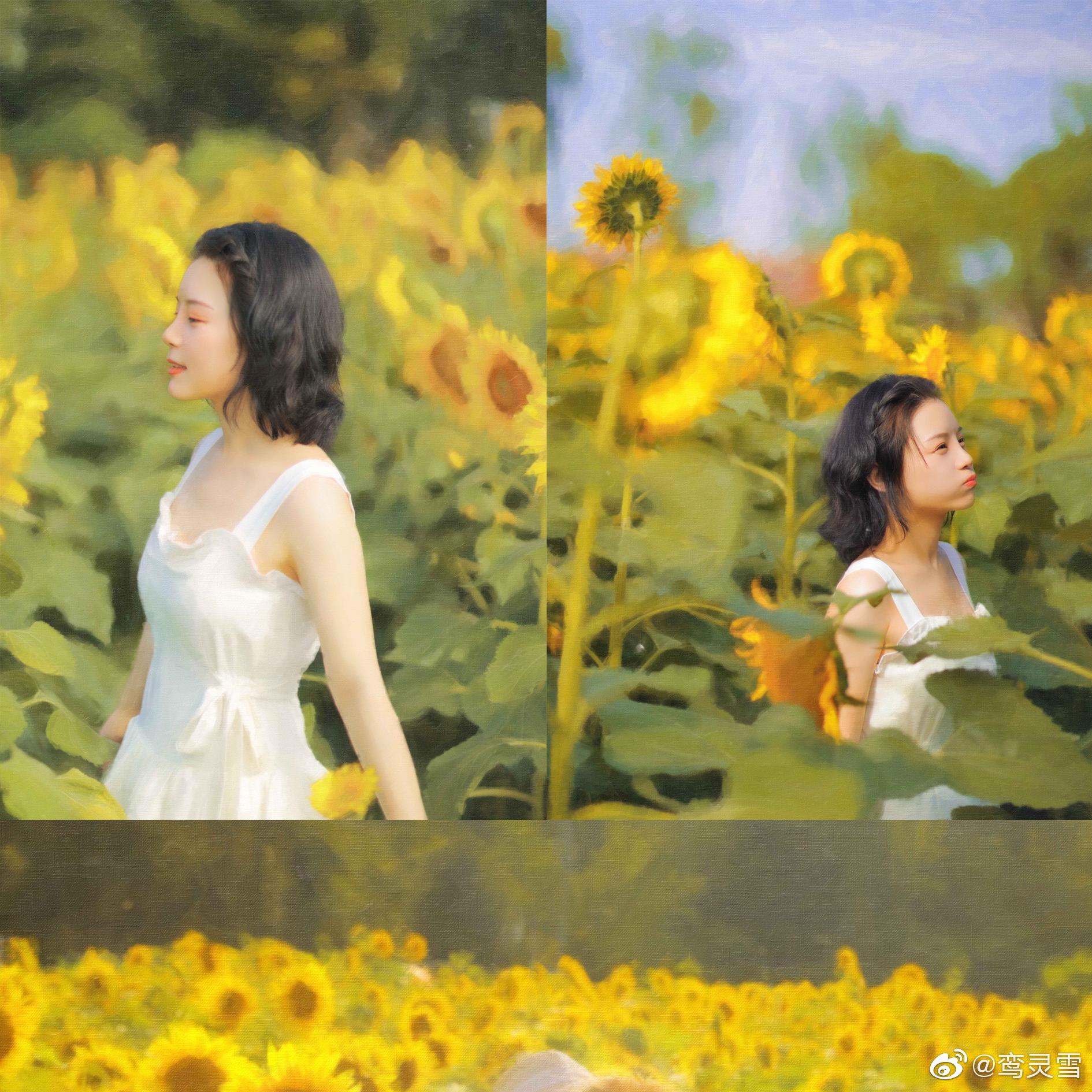 在向日葵花田里面奔跑的女孩太美好了