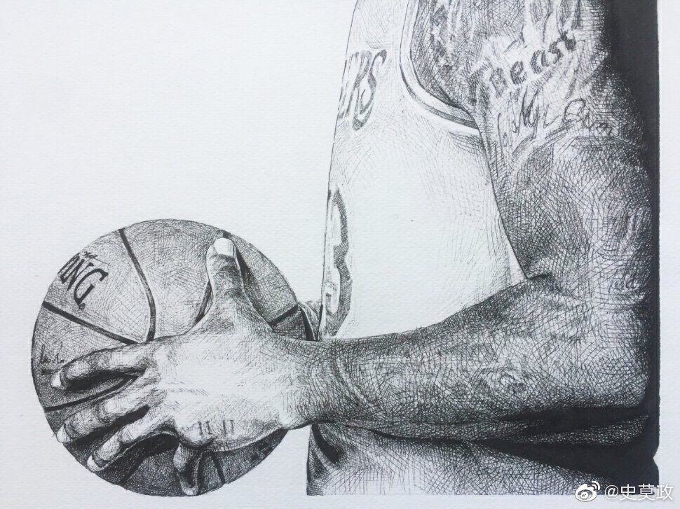 作者史莫政詹姆斯针管笔肖像画