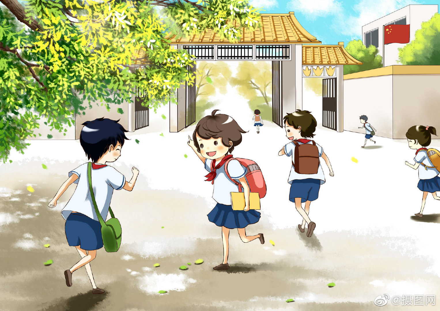 开学季插画分享~色彩明丽的配色和充满朝气的莘莘学子更配哦