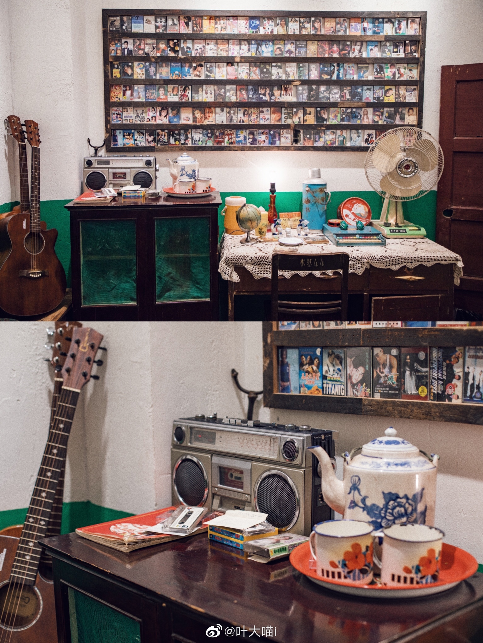 鲤鱼池一村57号-三个门面组成一家店,包房环境小清新的绿色背景墙