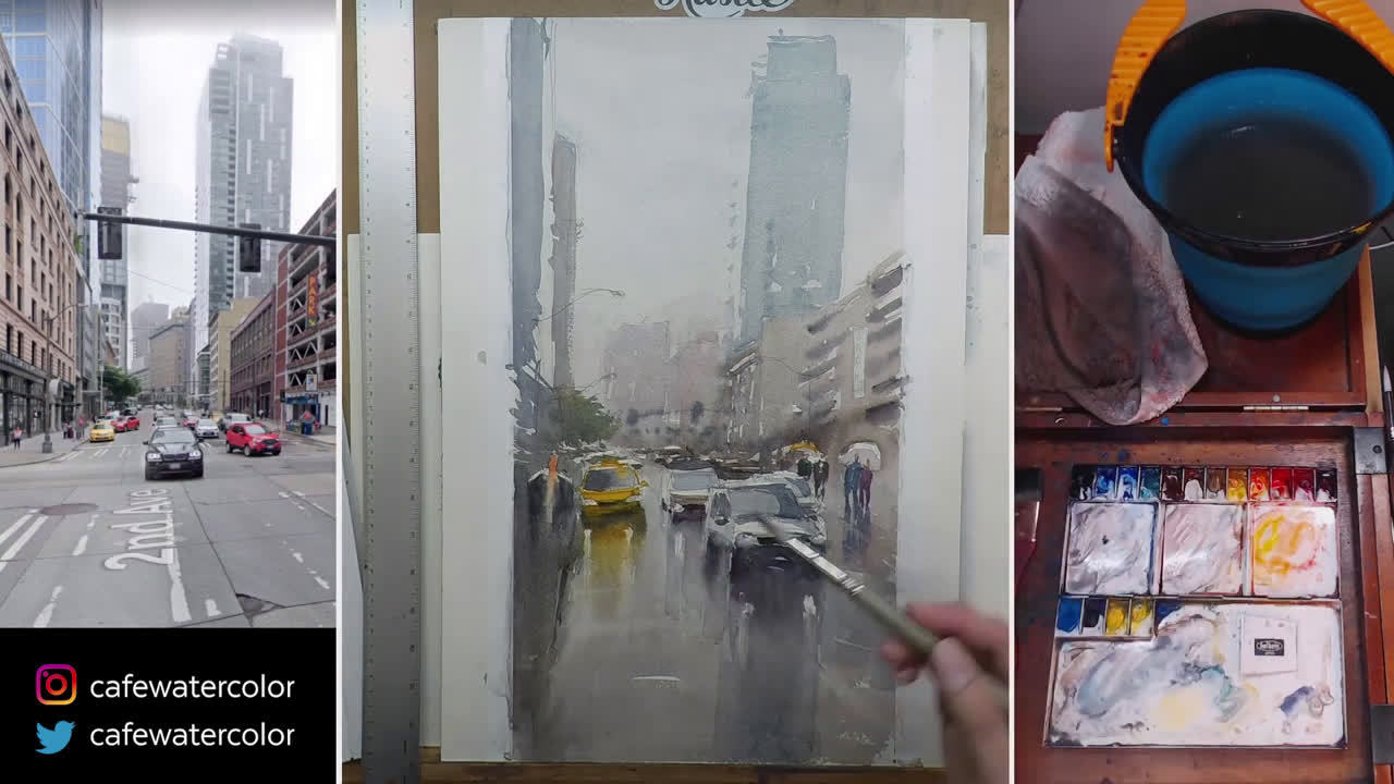 如何把照片街景画成水彩画 By Cafe Watercolor Eric Yi Lin