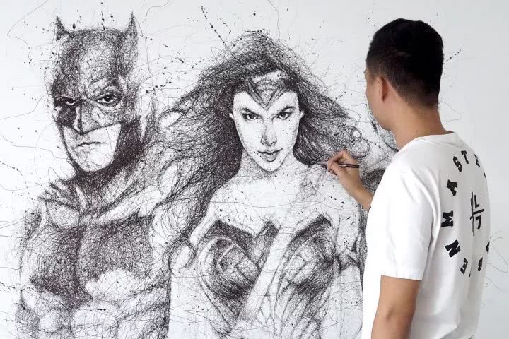 90后插画师,用一团乱线画出哪吒,绝对是"大神"级人物