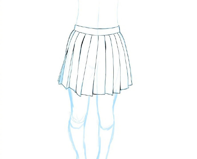 动漫小女生百褶裙绘画参考不同角度动作下的裙子褶皱非常实用