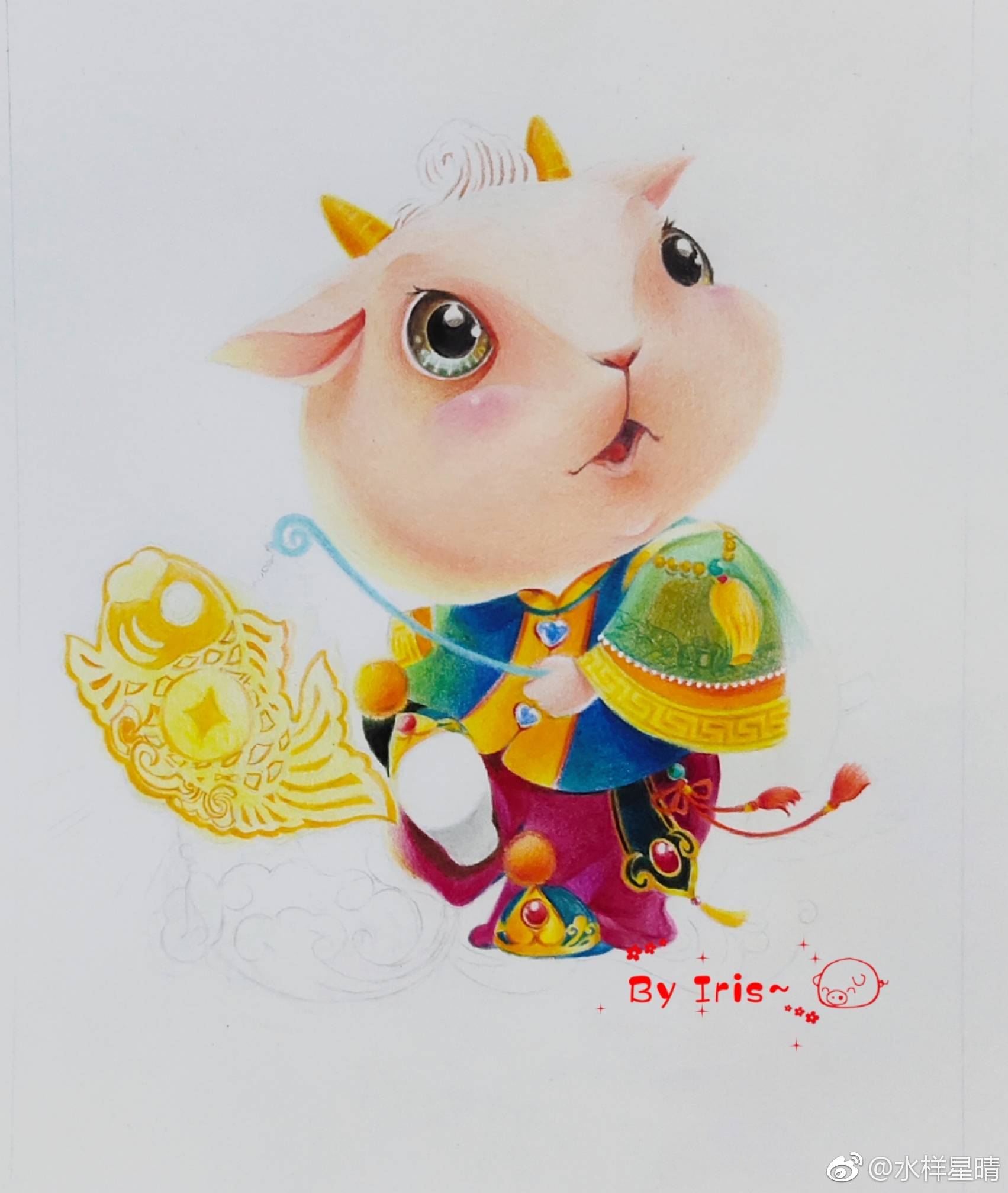最炫民族风小羊羊绿辉霹雳马飞乐鸟彩铅纸水样星晴