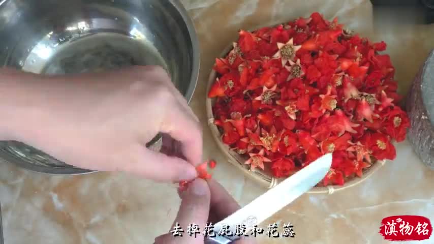 火红的石榴花分为两种 一种摘了炒着吃 一种留作结石榴 火红的石榴花分为两种 一种摘了炒着吃 一种留作结石榴