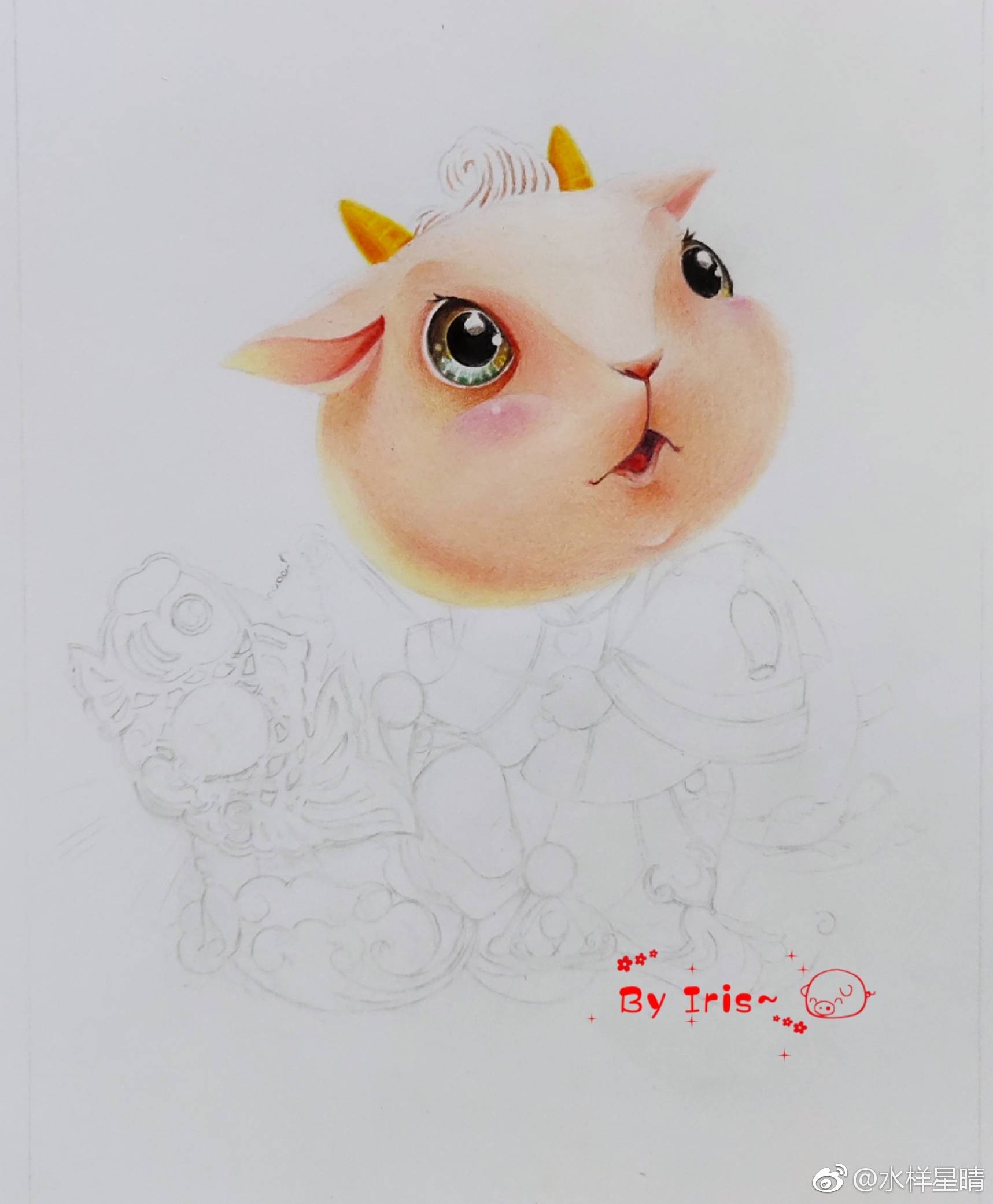 最炫民族风小羊羊绿辉霹雳马飞乐鸟彩铅纸水样星晴