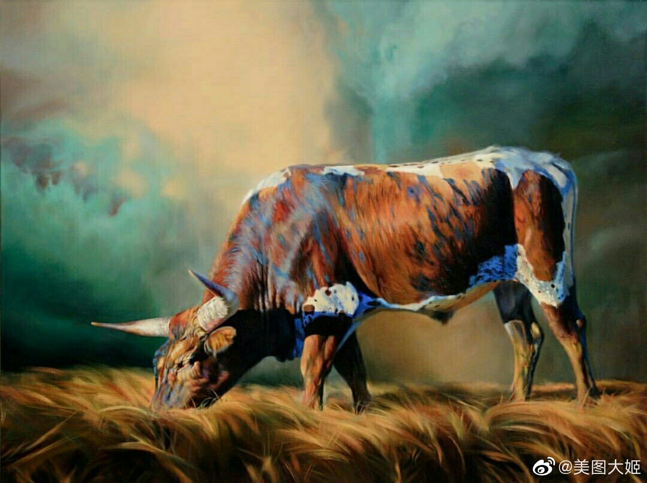 油画作品牛作者:teresaelliottartLlion|油画|牛|作品