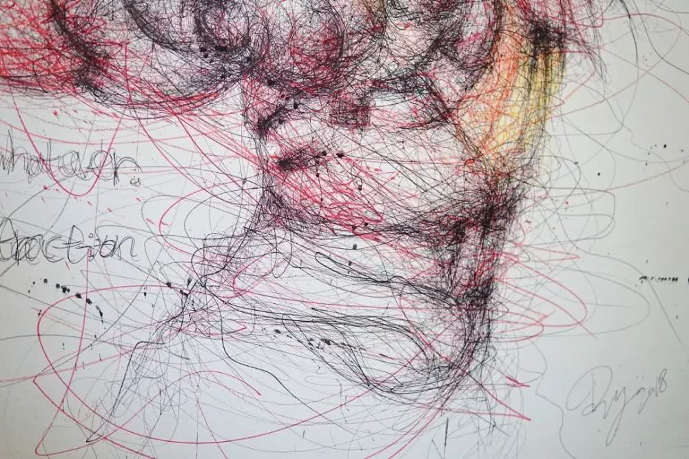 上探索新的表现形式尝试用凌乱的线条去表达并与水彩相结合猫咪画像