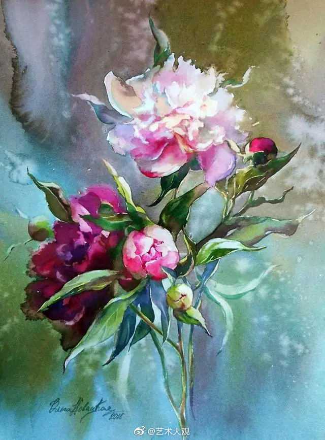 俄罗斯画家奥尔加·诺维茨卡亚花卉水彩画-2