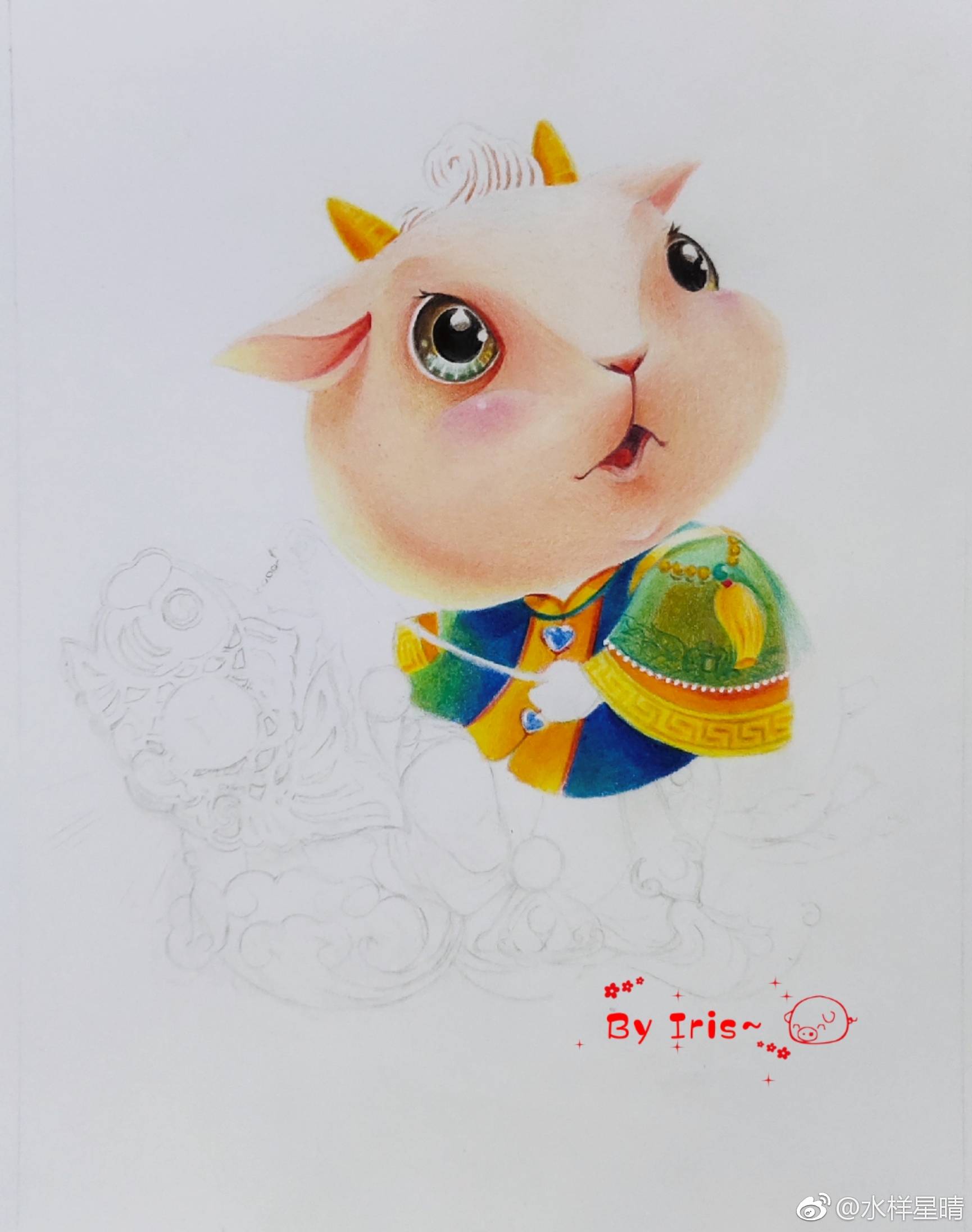 最炫民族风小羊羊绿辉霹雳马飞乐鸟彩铅纸水样星晴