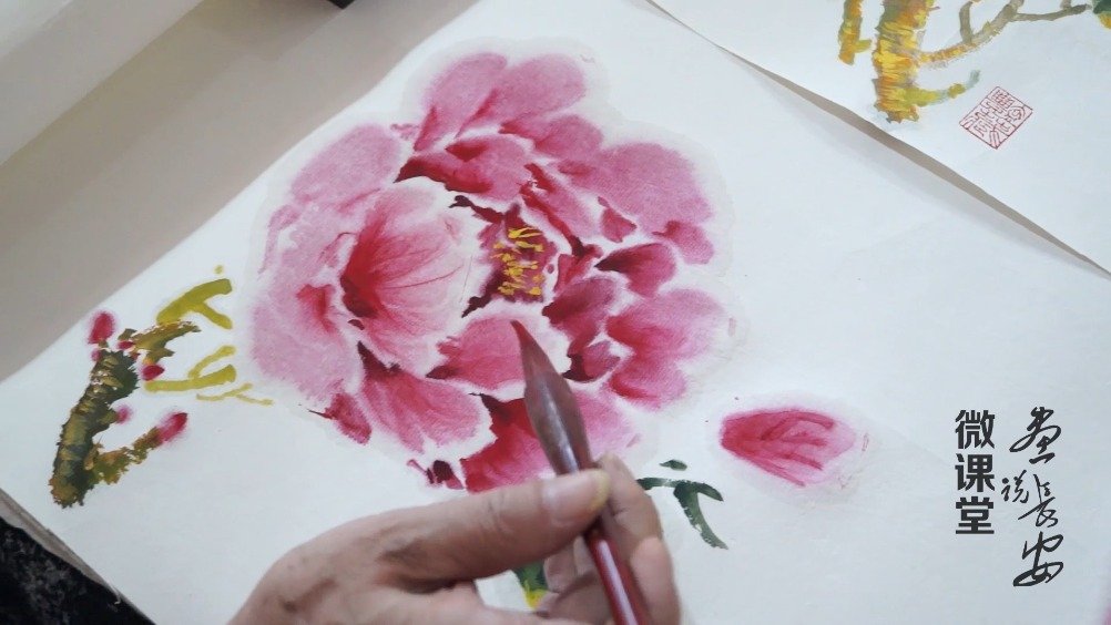 陕西九旬国画家,笔下的长安牡丹栩栩如生,作画过程全解析(六)