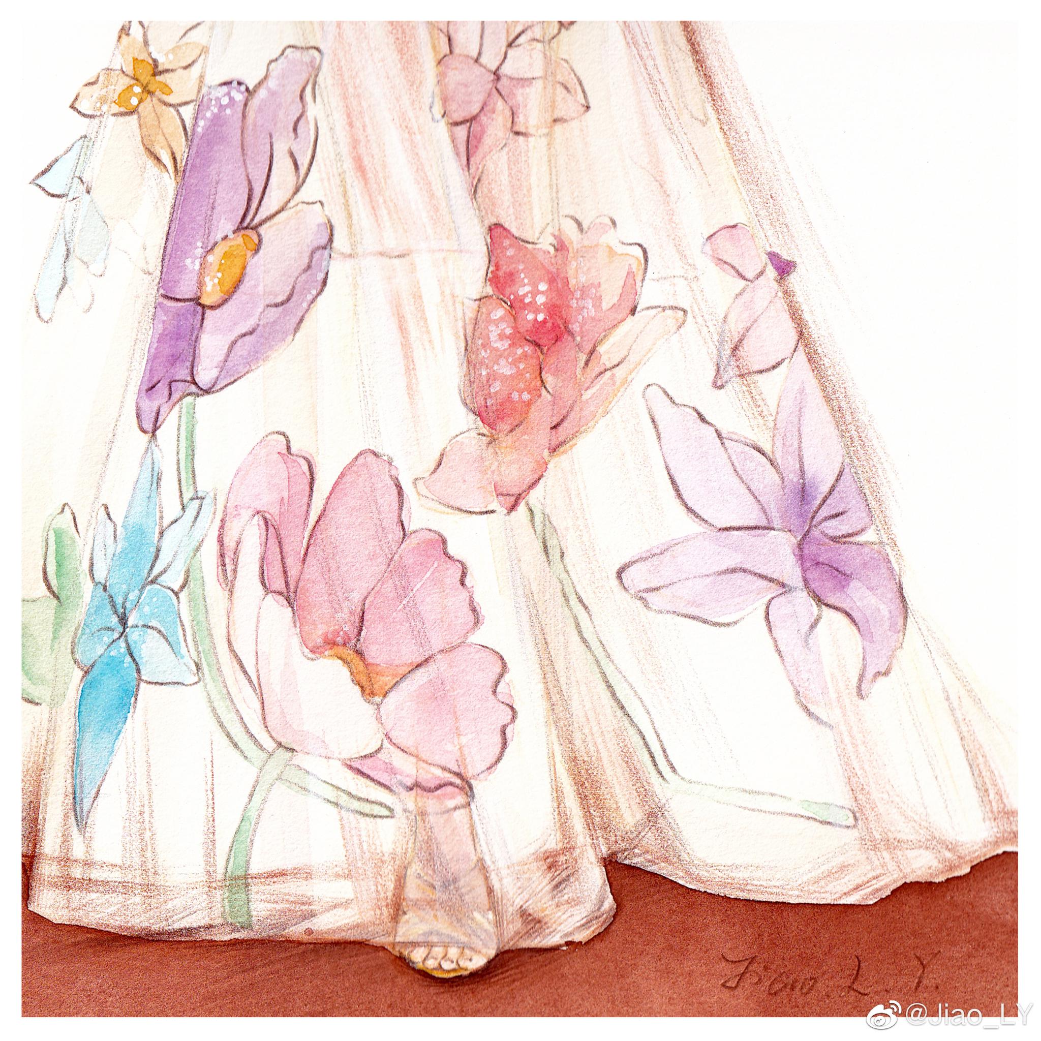 水彩彩铅 蕾丝 纱质面料表达作者:@jiao_ly