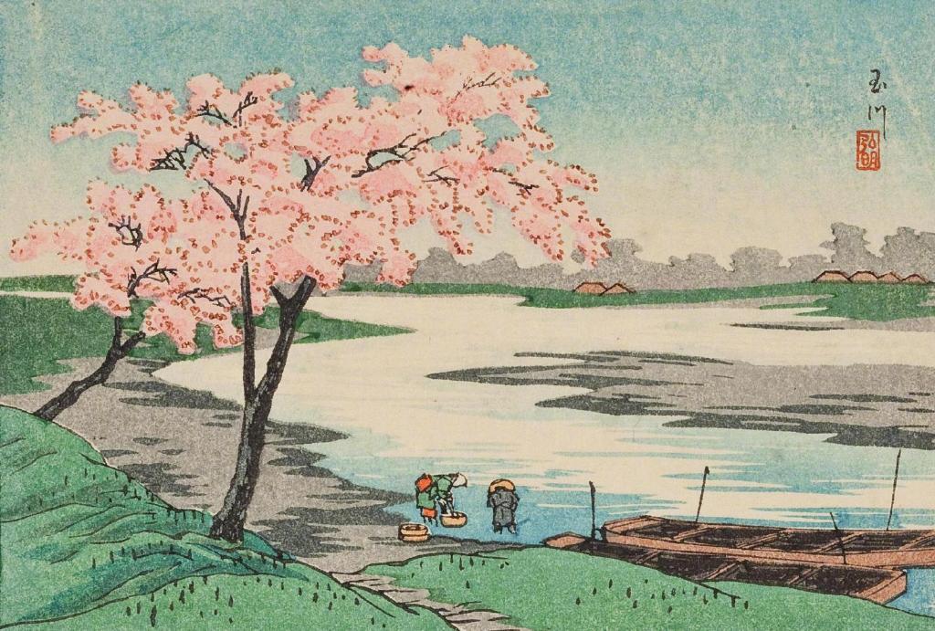 浮世绘师 高桥松亭 的浮世绘版画,描绘了江户时代日本各地的风景
