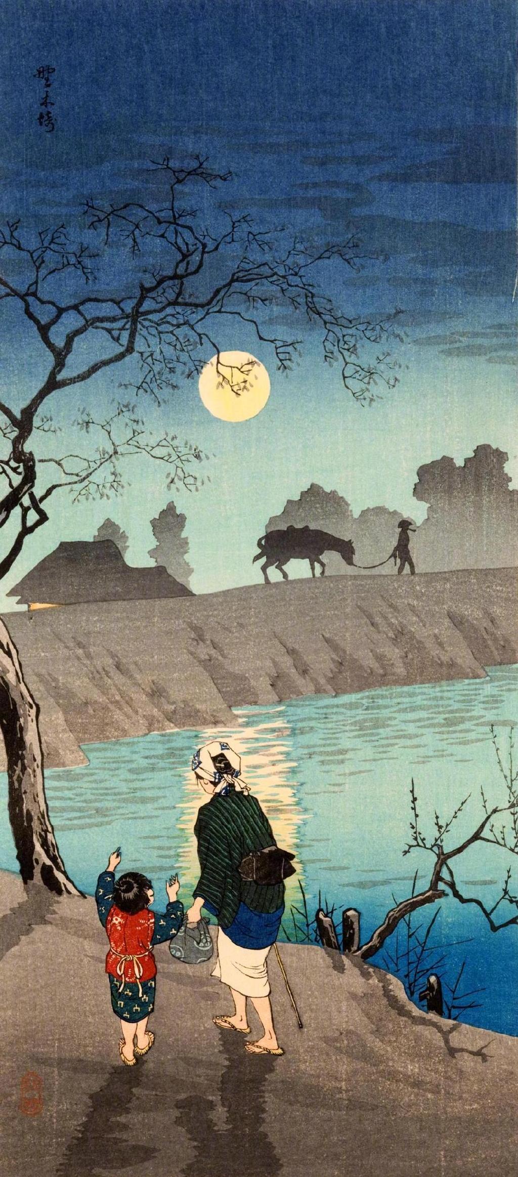 浮世绘师 高桥松亭 的浮世绘版画,描绘了江户时代日本各地的风景