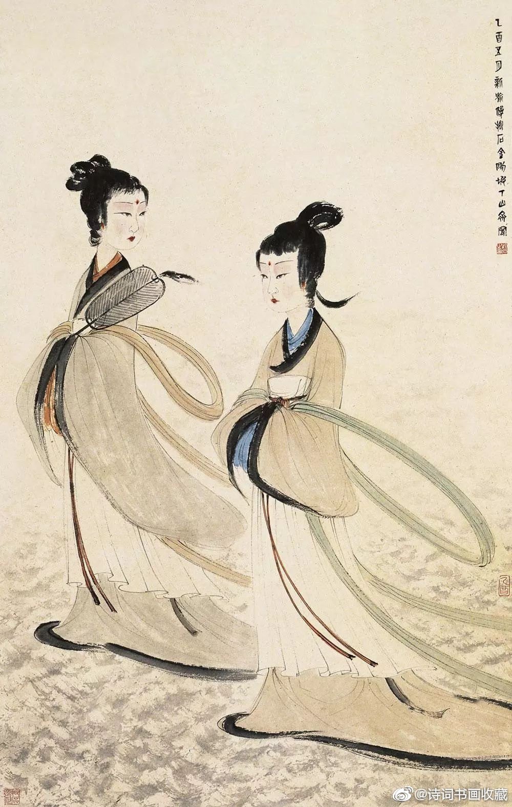 傅抱石的人物仕女画,大多与文史和典故有关,具有古典风貌与韵味,表现