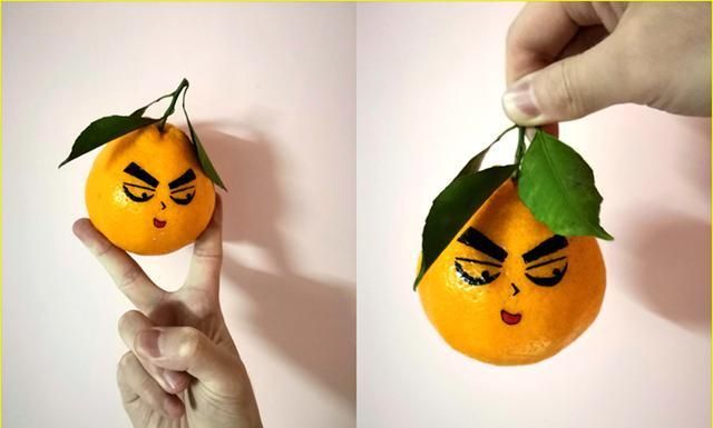 在橘子皮上画表情图片
