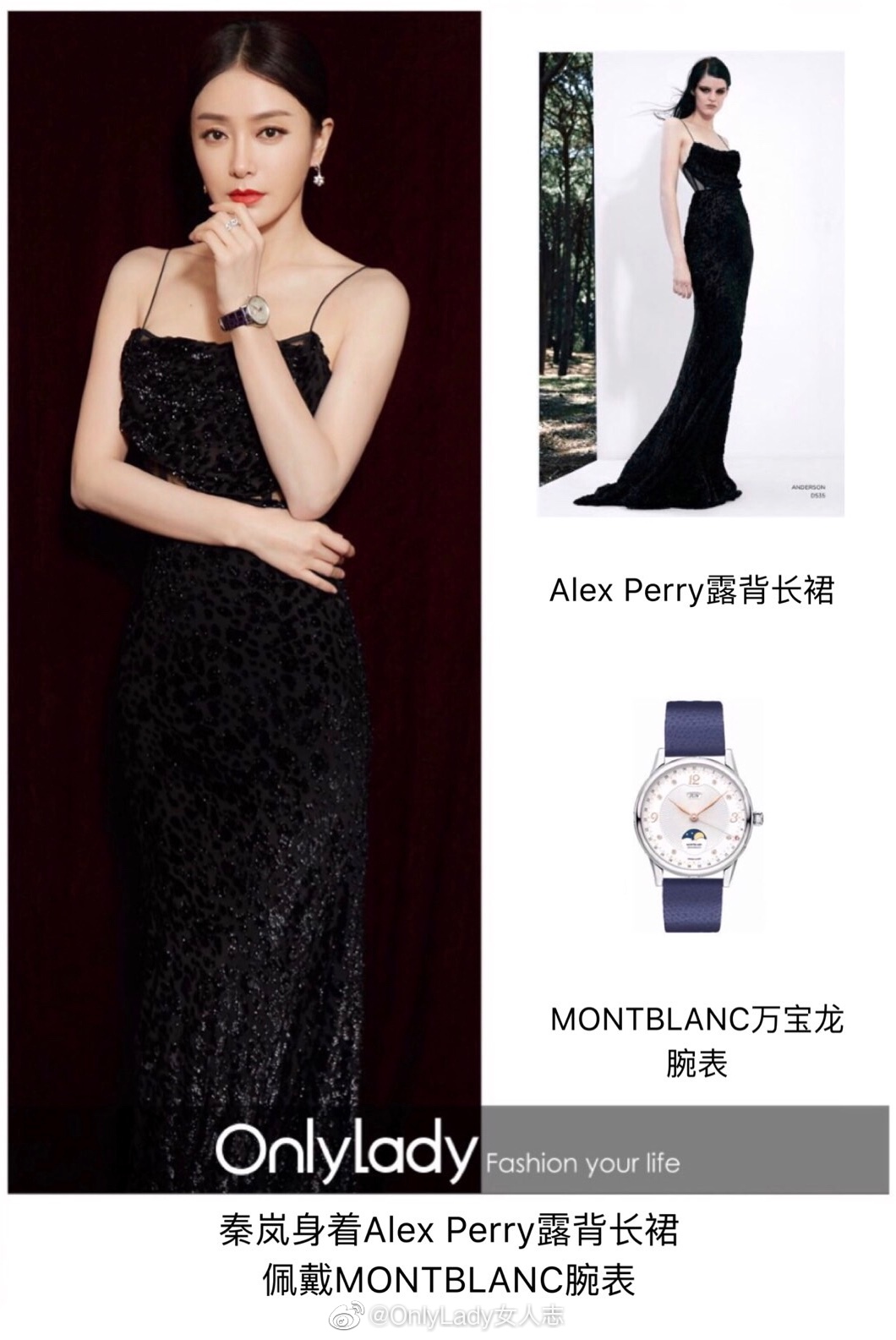 一袭黑色露背长裙亮相万宝龙2019全新女士腕表全球发布活动现场
