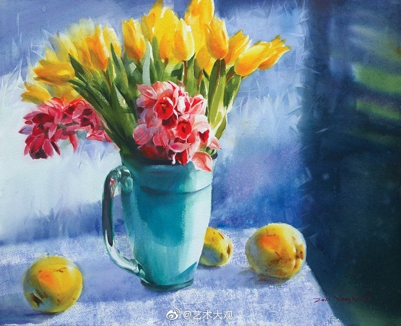 赏心悦目纯美花卉静物水彩画/韩国yang won hui作品-1