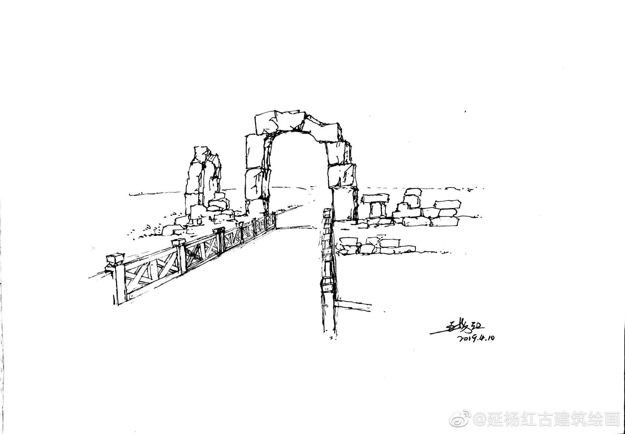 榆林地标风景手绘