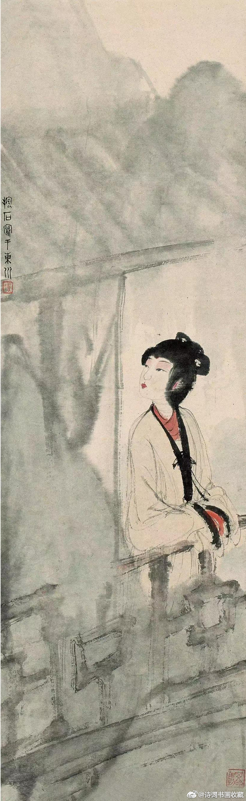 傅抱石的人物仕女画,大多与文史和典故有关,具有古典风貌与韵味,表现