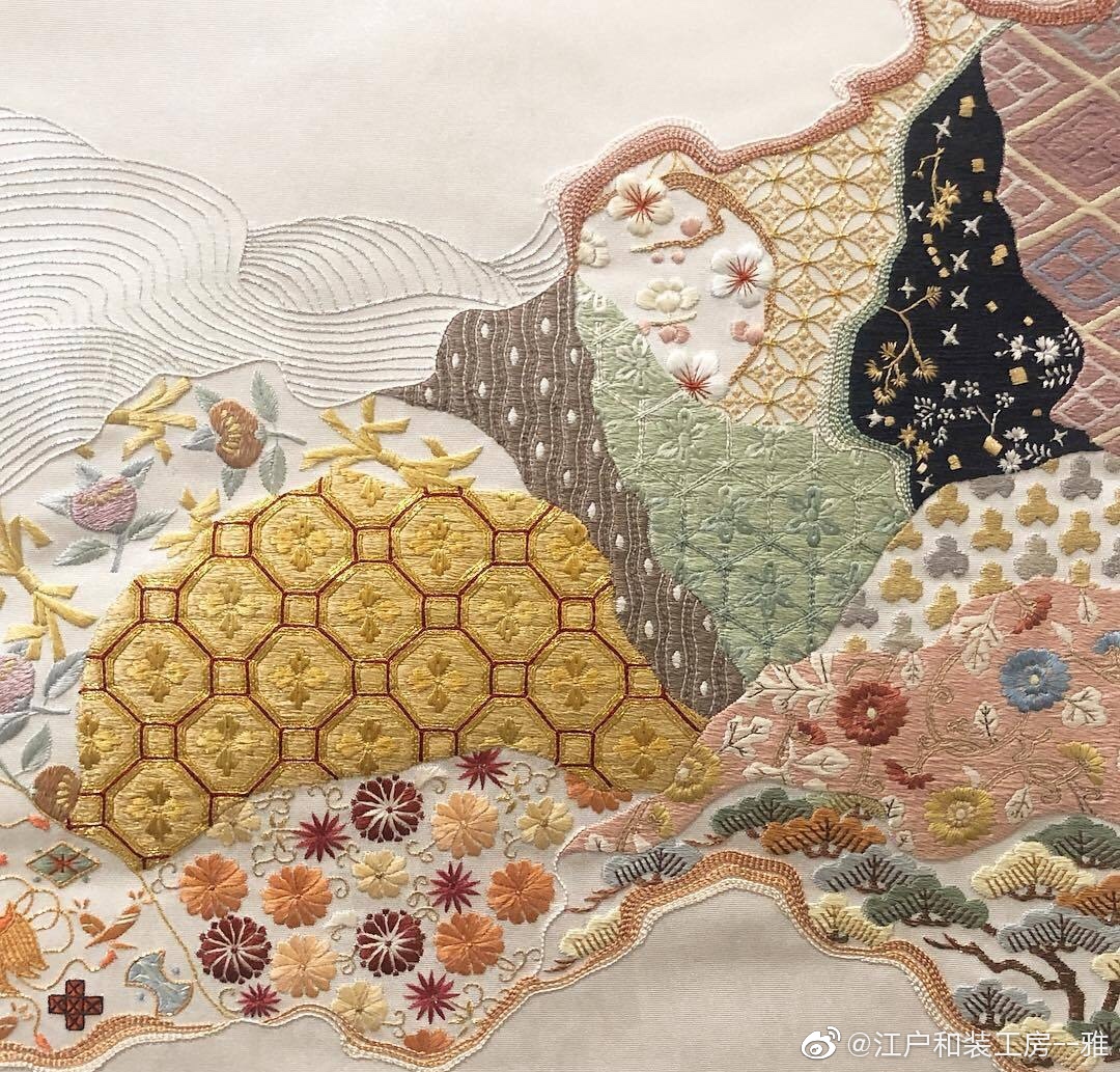 日本刺绣在和服上的应用,好精致的感觉💕cr:kurenai_kai|和服|刺绣|