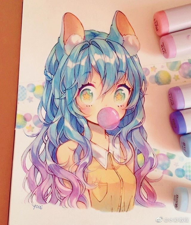 马克笔画的可爱女孩子~ by ins yoaihime 67马克