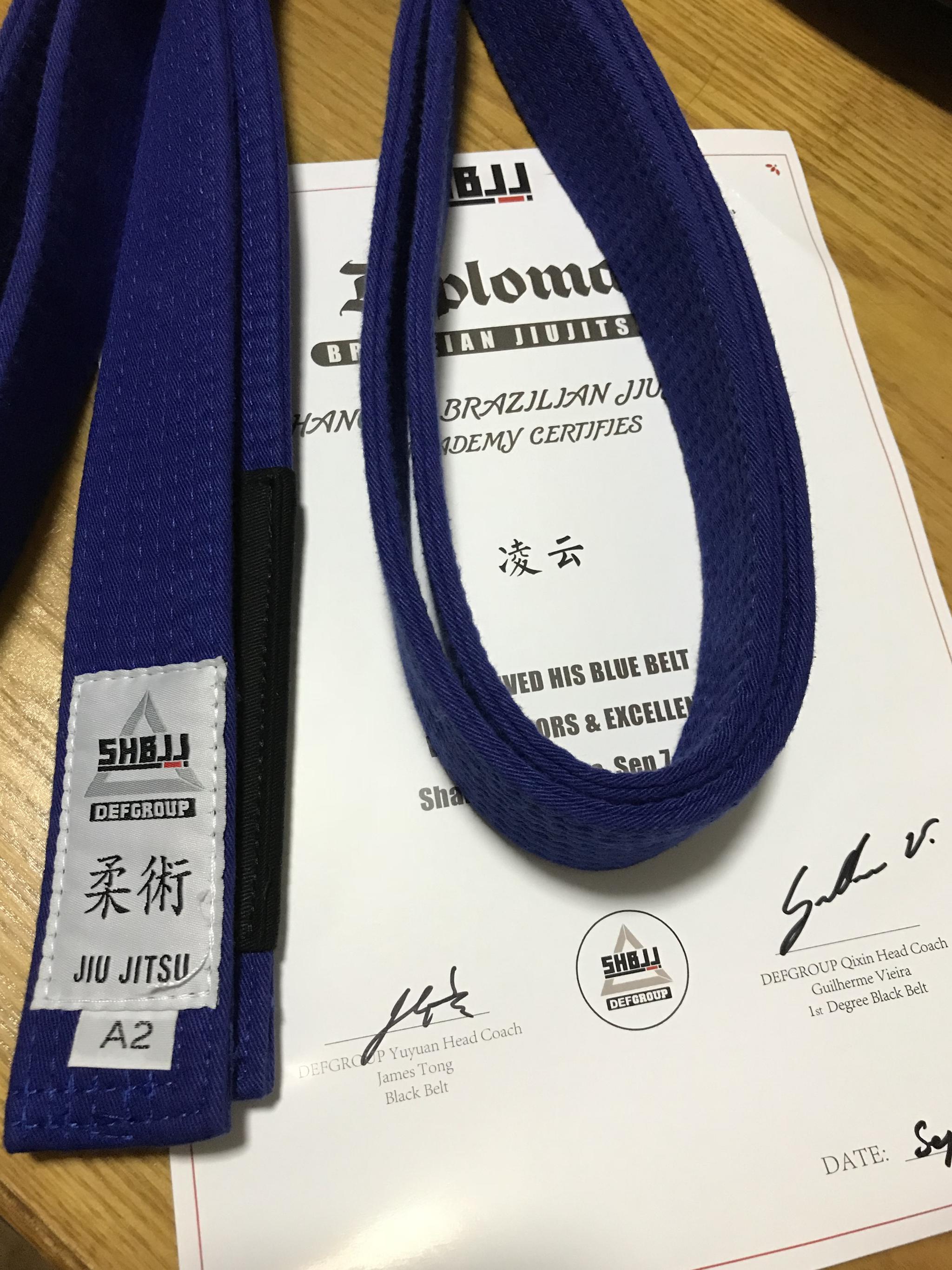 今天我被授予巴西柔术蓝带.这是我所有的学位和证书里我最珍惜的一个.