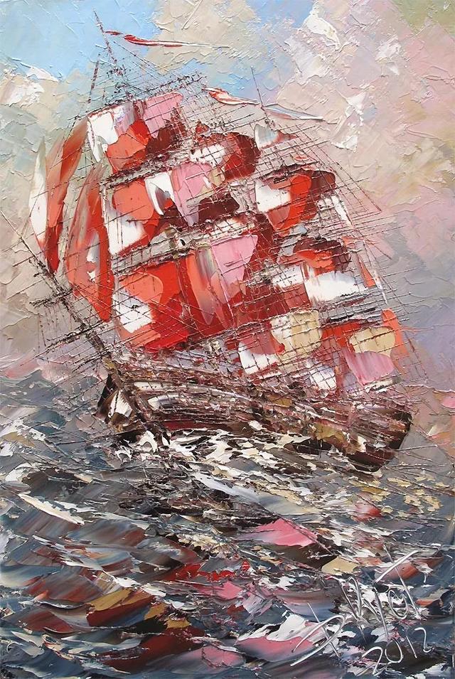 用刮刀作画,这位是高手