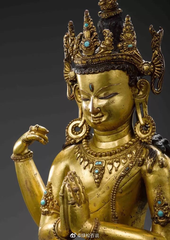 尼泊尔迦舍摩罗1314世纪铜鎏金四臂观音此件四臂观音像来自ros