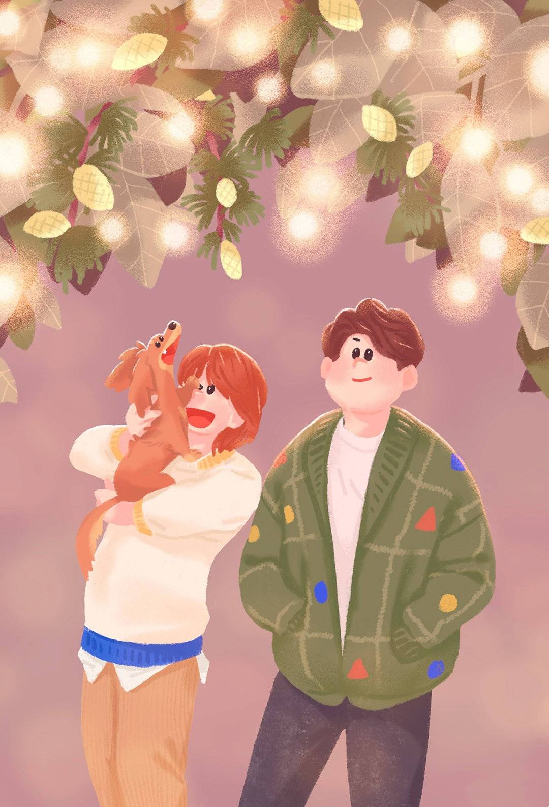 画师eomgogi笔下插画以情侣日常为主题暖色调治愈配色美好时光