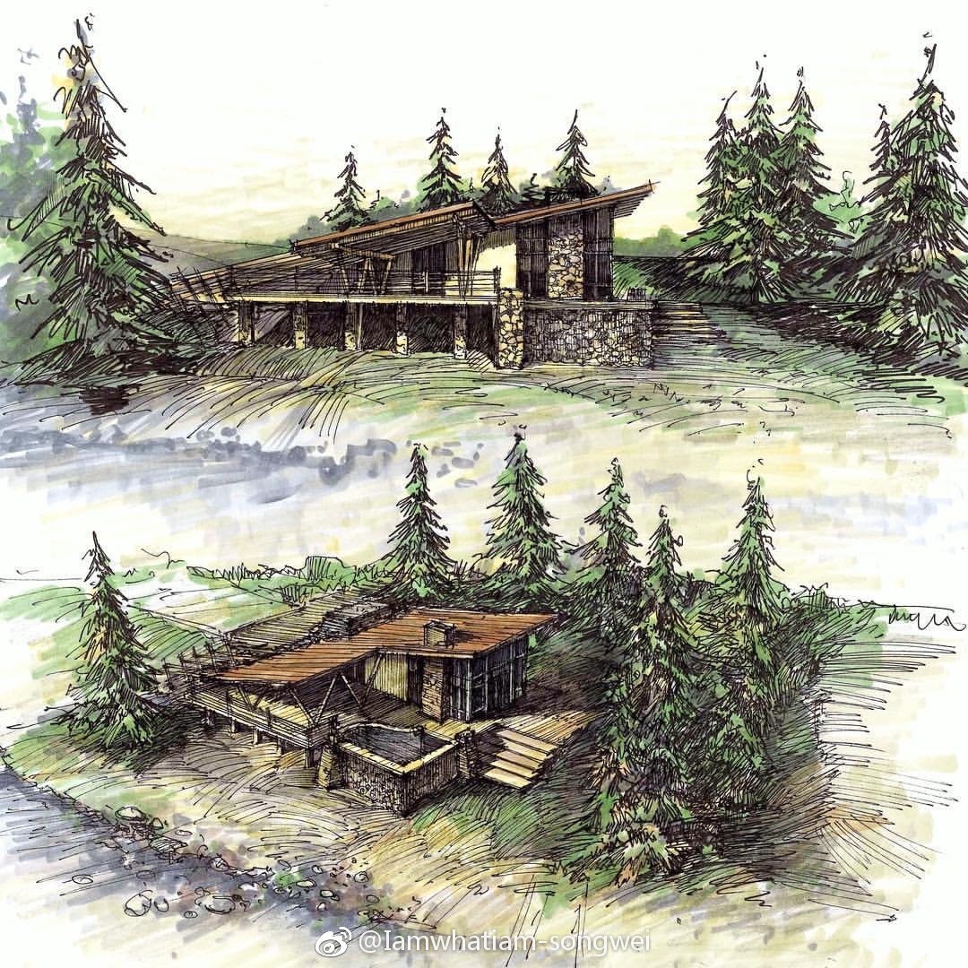 建筑设计马克笔手绘|马克笔_新浪新闻