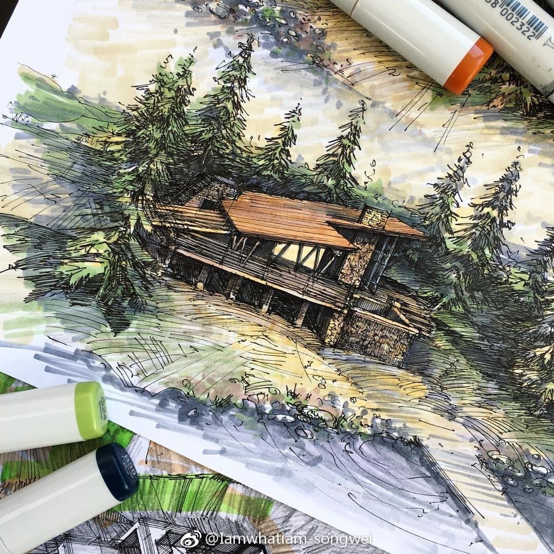 建筑设计马克笔手绘|马克笔_新浪新闻