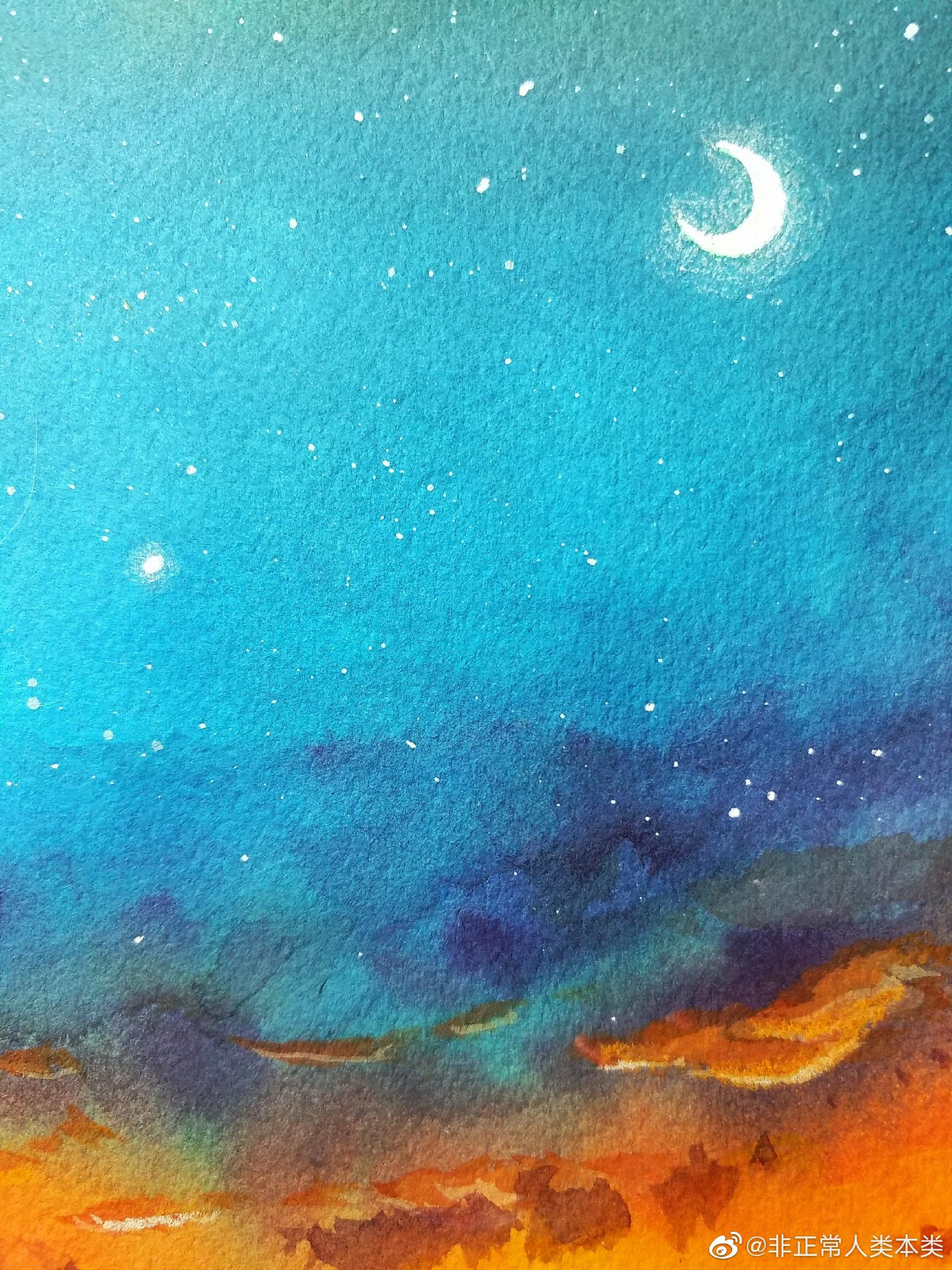 厦门鼓浪屿水彩黄昏火烧云傍晚手绘夜晚作者非正常人