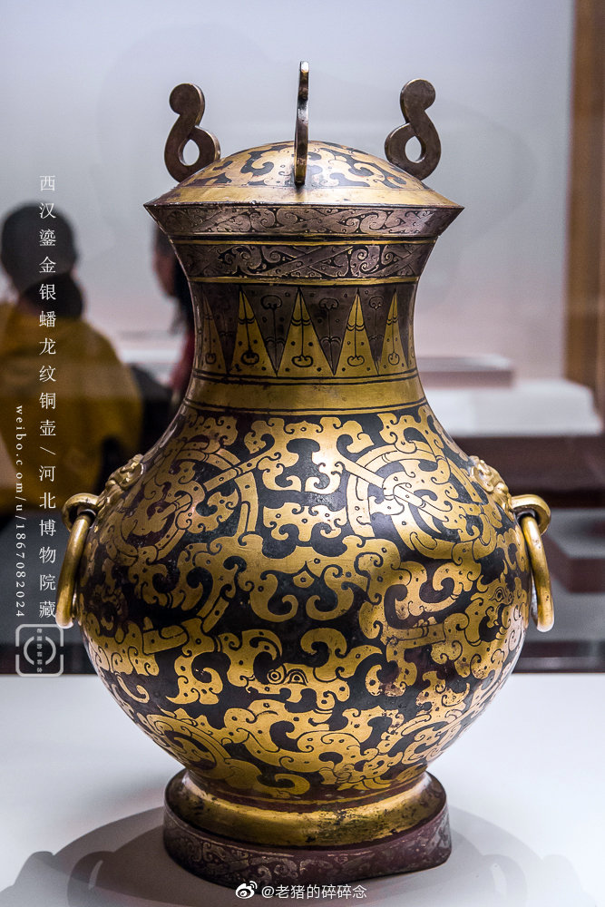 实拍西汉鎏金银蟠龙纹铜壶