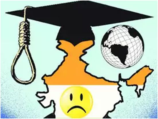  印度《经济时报》网站报道学生自杀时配的漫画图。