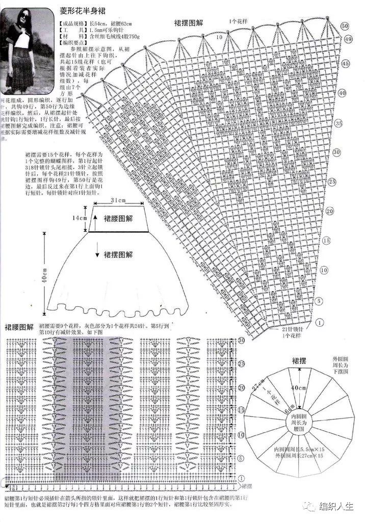 可甜可盐:教你一款女士钩针方格编蕾丝裙(附图解)