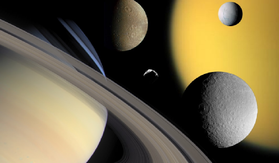 土星的两个卫星,土卫十和土卫十一,这两颗卫星是"双星",共用了同一个