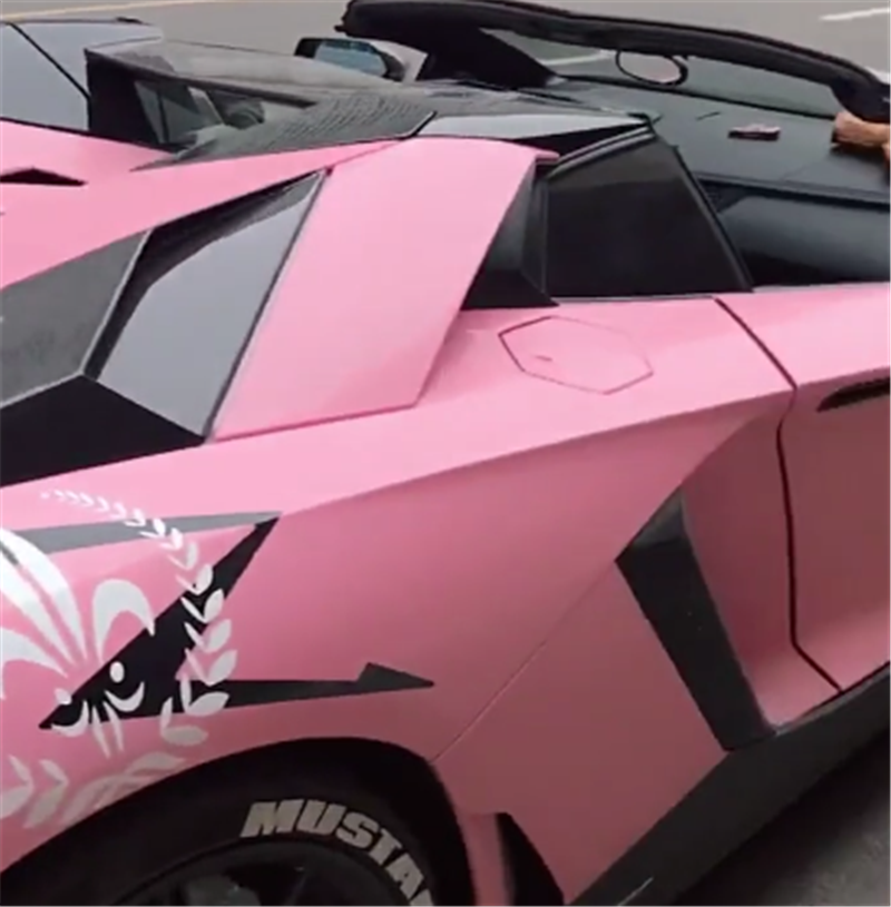 760万粉色兰博基尼现南宁外观骚气车主坐尾翼上吃快餐