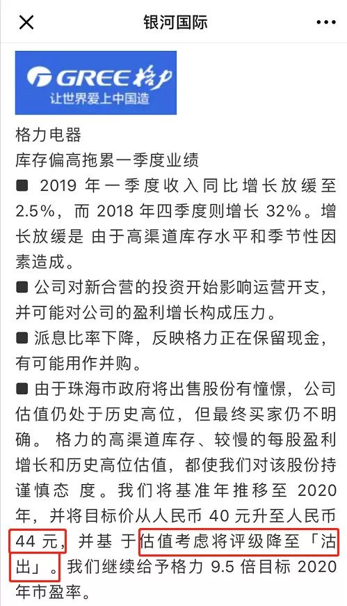 银河国际瞄准格力电器：还有18%下跌空间