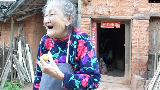农村小英子:英子摘枇杷,给老祖婆抓一大把,89岁老祖婆乐开了花
